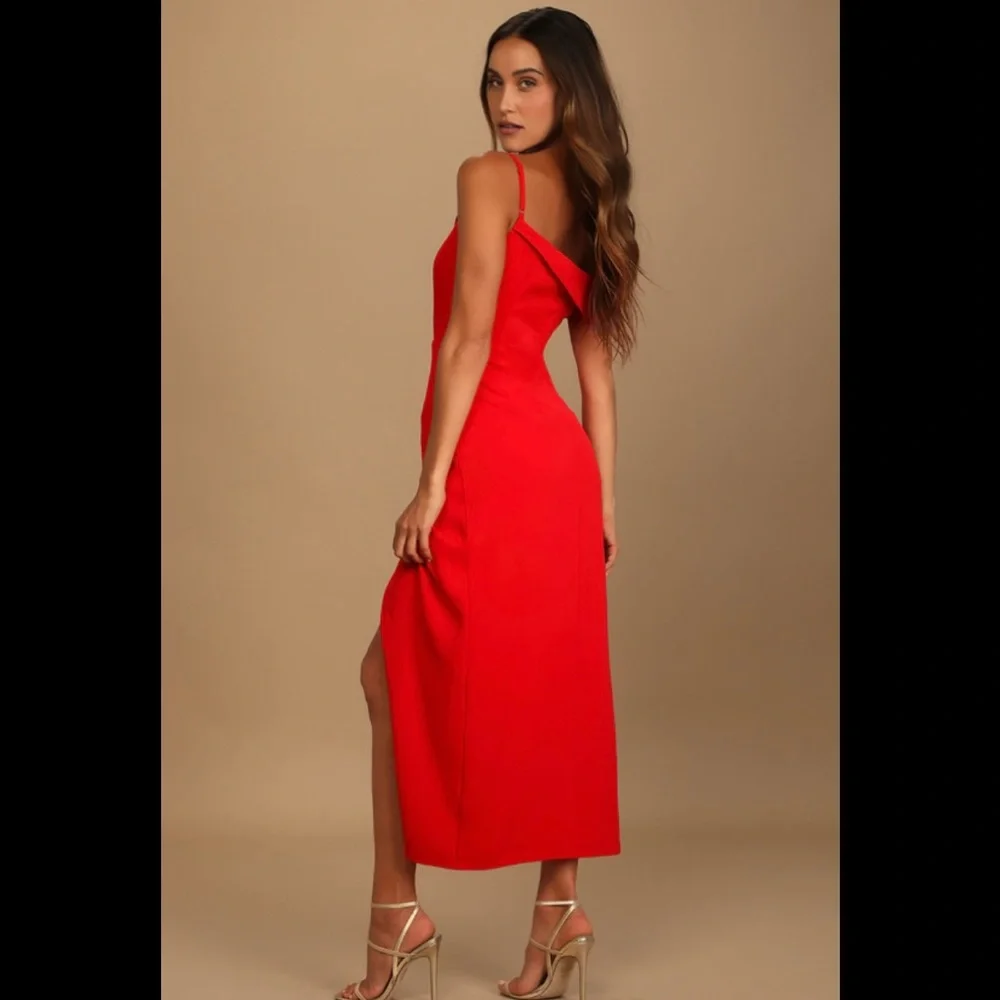 Lulus Red Asymmetrical Tulip dress - Picture 3 of 8